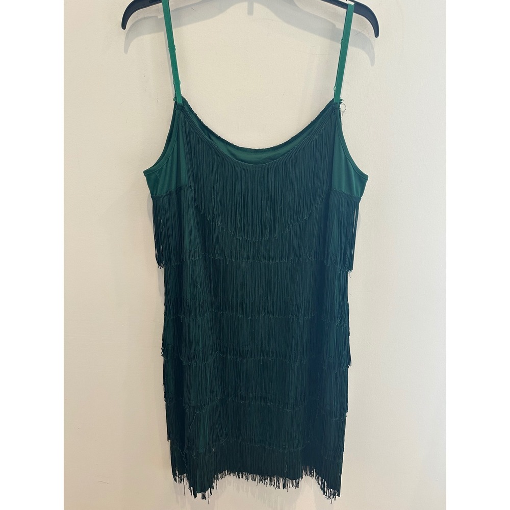 Emerald Green Tiered Fringe Flapper Mini Dress Adjustable Straps 2XL Halloween